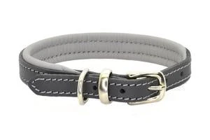 Dogs & Horses - Padded Leather Dog Collar - Charcoal Grey