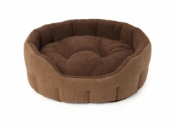 House Of Paws Brown Tweed & Fx Sheepskin Oval Snuggle Bed