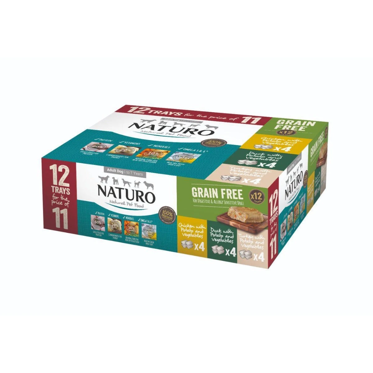 Naturo Adult Wet Dog Food Grain Free Variety Pack Trays 12 X 400g