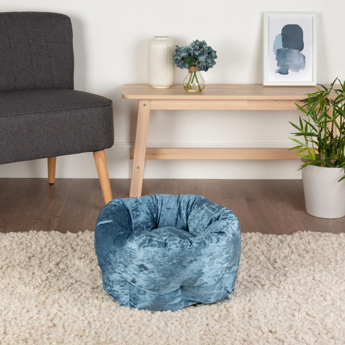 Scruffs - Velvet Donut Cat/Small Dog Bed - Blue - Image 3