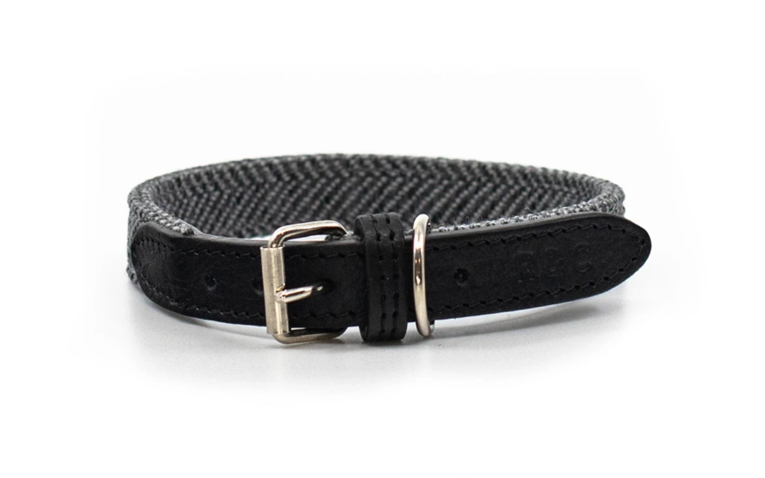 Ralph & Co - Herringbone & Leather Dog Collar - Balmoral
