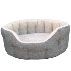 P&L Country Dog Heavy Duty Oval High Sided Bolster Style Basketweave With Fleece Lining Dog Beds.