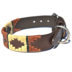 Pioneros Polo Dog Collar - Copper/Beige/Green Stripe