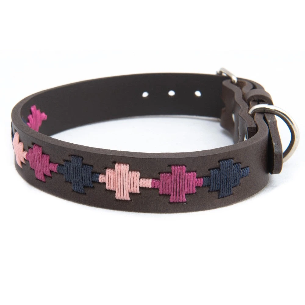 Pioneros Polo Dog Collar Pampa Cross - Berry/Navy/Pink