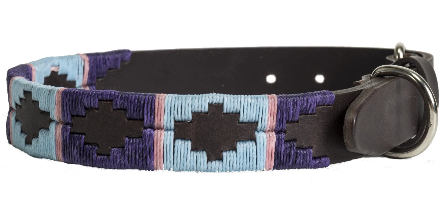 Pioneros Polo Dog Collar - Pale Blue/Purple/Pink Stripe