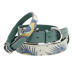 Mutts & Hounds Peacock Linen & Leather Dog Collar