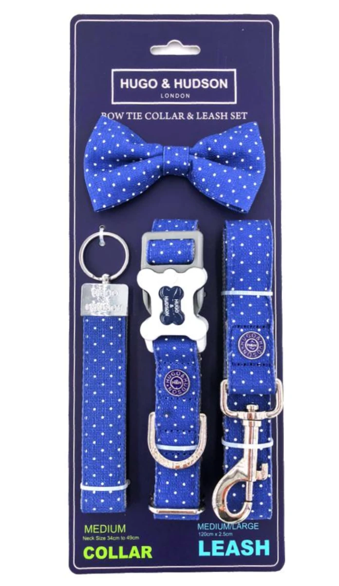 Hugo & Hudson - Navy Polka Dot Dog Accessory Set
