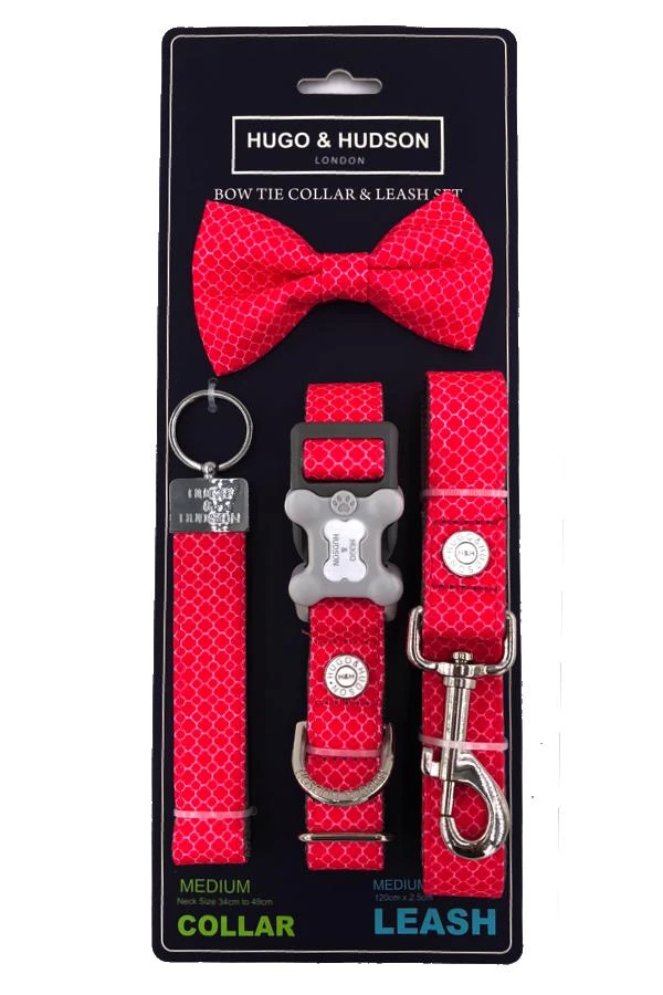 Hugo & Hudson - Fuchsia Geometric Dog Accessory Set