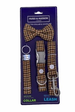 Hugo & Hudson - Navy And Brown Houndstooth Dog Accessory Set