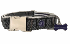 Hugo & Hudson - Grey Checked Herringbone Dog Collar